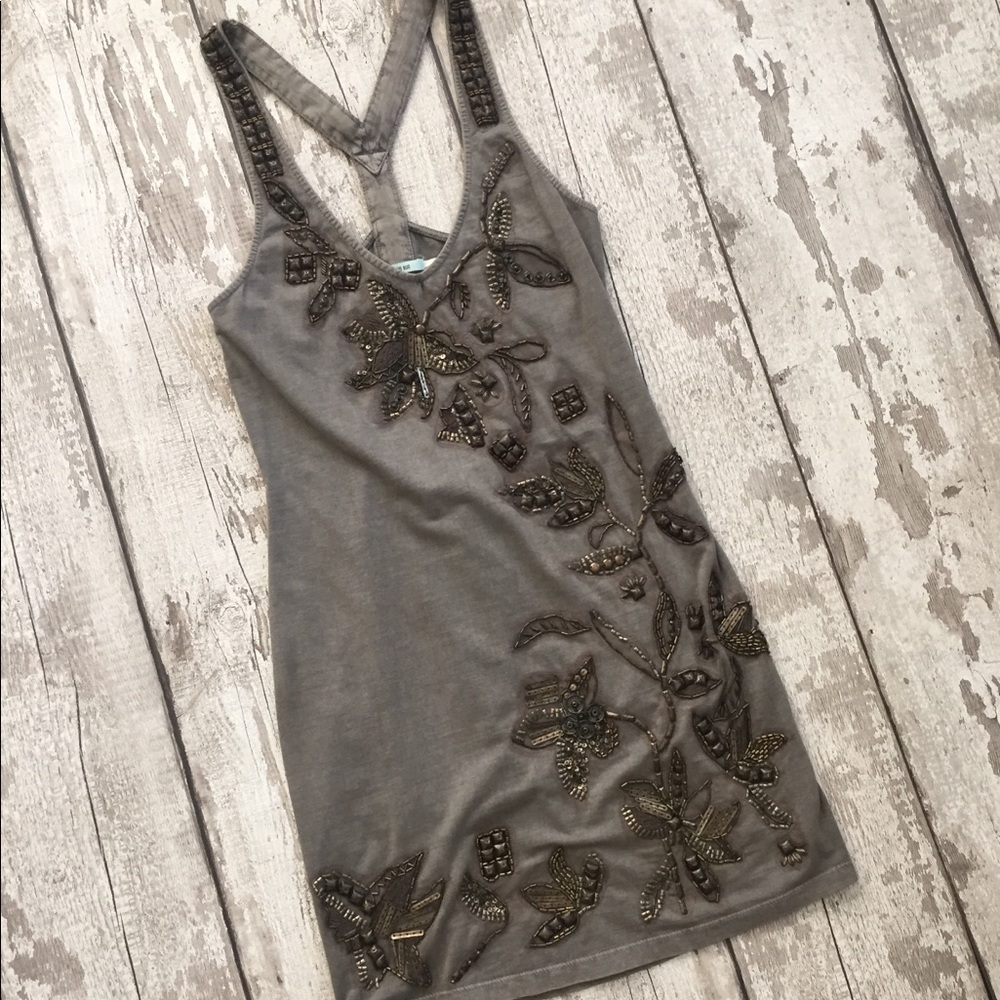 **Kimchi Blue**Distressed Edgy Beaded Mini Dress